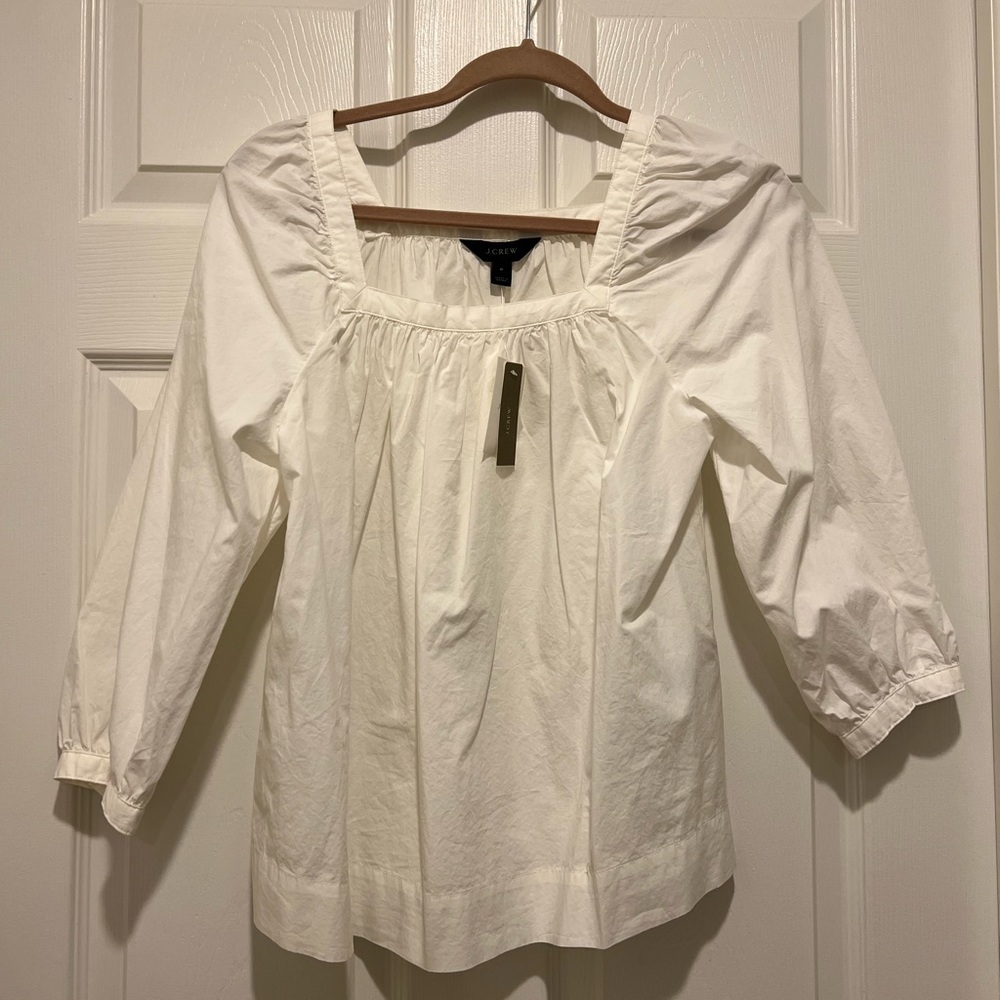 NWT J Crew white peasant blouse women top 0 XS